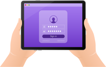 Log in tablet hands, great design for any purposes. Vector i